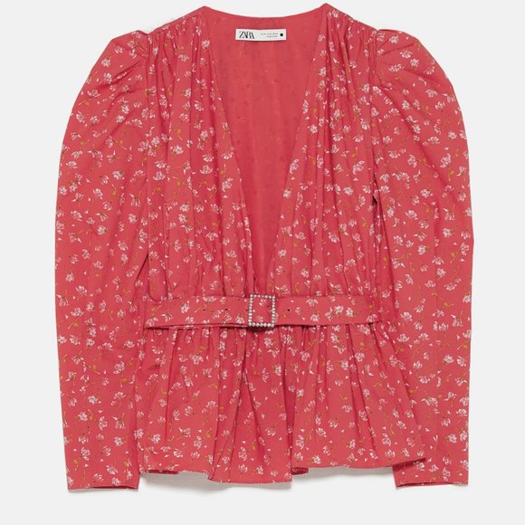 NWT Zara Floral Poplin Belted Wrap Top Size M - Picture 8 of 12